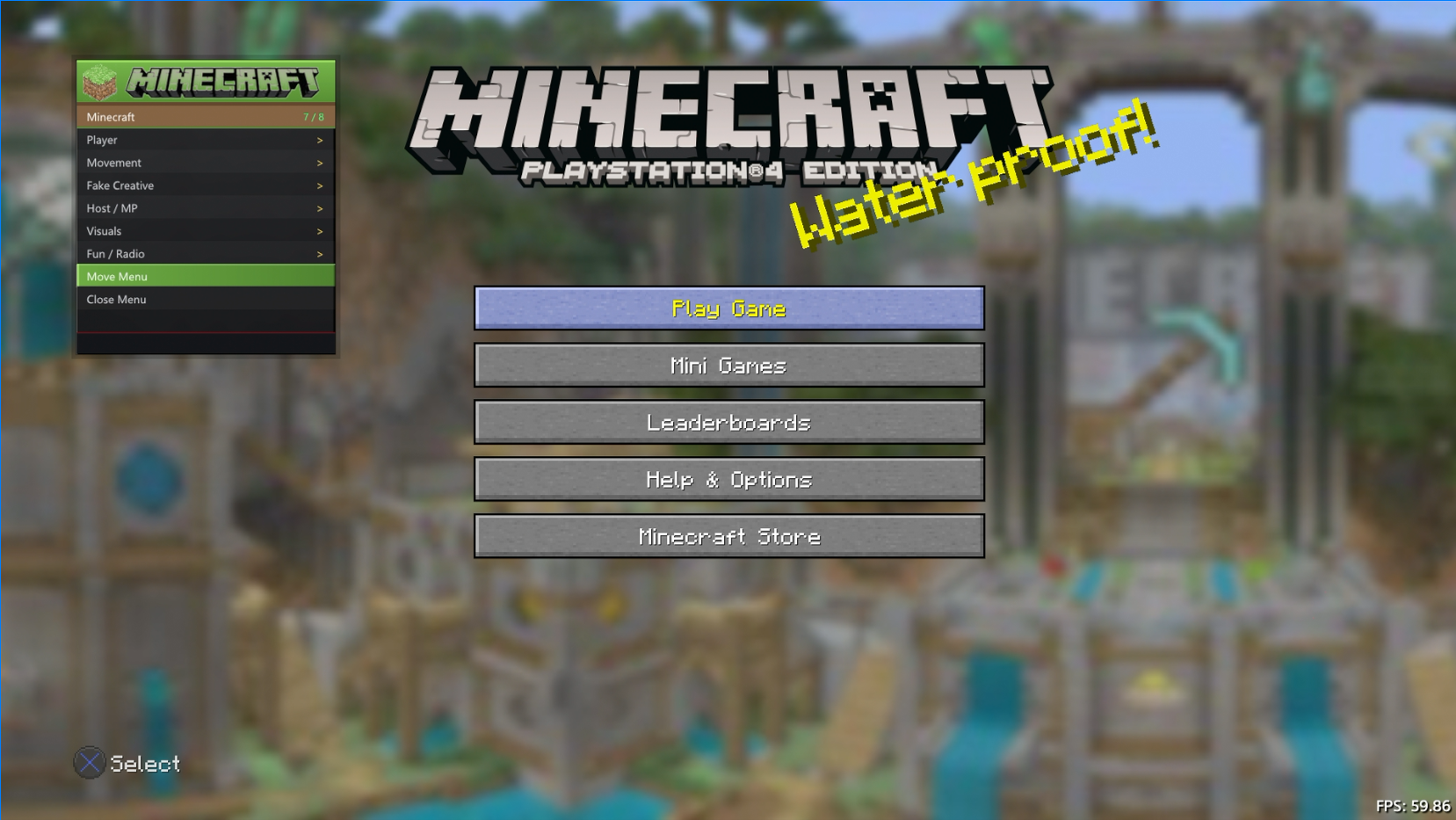 XeMo trainer menu running live in Minecraft PlayStation 4 Edition